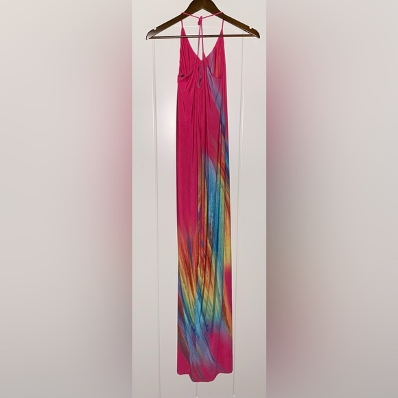 Skye Summer Rainbow‎ Watercolor Maxi Dress Women 1X Boho Beachy Vacation Relax - Picture 6 of 8
